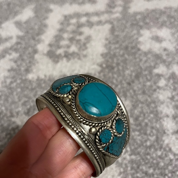 5 Native american jewelry bracelet Bundle Turquoise Bronze Stone Red Cuff Green. - Picture 10 of 11